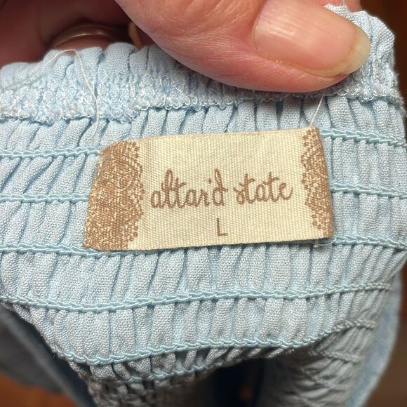 Altar’d State Baby Blue Ruffled Crop Top, Smocked Blouse, Large - Picture 4 of 6